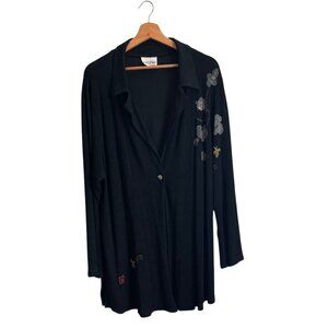 Staley Gretzinger Bread Cardigan M Hand Painted Artsy Boho Floral Black Jacket
